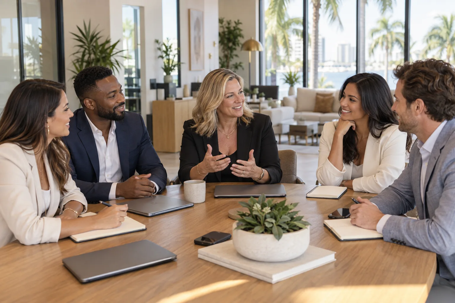 Illustrative sample of agents learning together in a bright office.